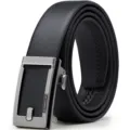 Ceinture homme en cuir noir avec boucle automatique élégante pour usage professionnel. - 105cm / Motif Uni / Sans Boîte Cadeau / Argent