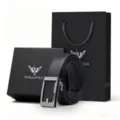 Ceinture homme en cuir véritable à boucle automatique style affaires avec boîte cadeau noir. - 105cm / Motif Uni / Coffret Cadeau Exclusif / Argent