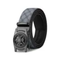 Cintura in vera pelle da uomo con fibbia automatica e dettaglio in metallo croce gotica e trama. - 105cm / Fibbia Gunmetal Cinturino Grigio (Senza Scatola)