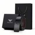 Men automatic buckle leather belt gift box set black business casual stylish luxury accessory - 105cm / Black