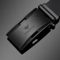 WilliamPOLO men's black genuine leather automatic buckle business belt SKU closeup view - Black without Gift Box / 105cm
