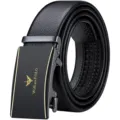 Men's black leather automatic buckle belt, stylish business casual belt with metal logo. - No Gift Box / 105cm / Gold