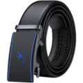 Men's Black Genuine Leather Automatic Buckle Belt Business Casual Fashion Waist Strap - No Gift Box / 105cm / Blue