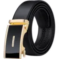 Cintura automatica da uomo in pelle nera per affari e tempo libero con elegante fibbia dorata. - Fibbia Automatica Dorata / 105cm