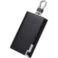 Estuche de cuero genuino para llaves de hombre, llavero de coche negro minimalista y elegante. - Negro con Botón
