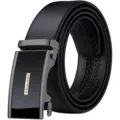 Cintura in pelle con fibbia automatica da uomo business casual nera elegante stile - Fibbia Automatica Gunmetal / 105cm