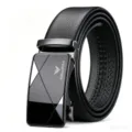 Cintura Uomo Vera Pelle Fibbia Automatica Nera Moda Lavoro Elegante Accessori Cinturone - Gunmetal - Motivo Litchi (Senza Scatola Regalo) / 105cm