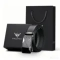Cintura in pelle uomo fibbia automatica stile affari nero cintura confezione regalo - Gunmetal - Motivo Litchi (Scatola Regalo)