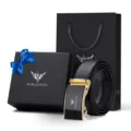 WilliamPOLO Ceinture Homme Cuir Vachette Coffret Cadeau Boucle Automatique Avec Sac - Coffret Cadeau Exclusif / 105cm / Or - Cuir de Vachette 436