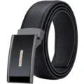 Cintura uomo in pelle con fibbia automatica, elegante cintura nera per affari e tempo libero. - Fibbia Liscia Gunmetal / 105cm