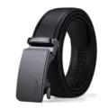 Cintura automatica da uomo in vera pelle nera con fibbia in metallo elegante e chic. - Gunmetal (Senza Scatola Regalo) / 120cm