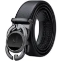 Cintura in vera pelle da uomo con fibbia automatica stile casual nero cinturino accessorio - 105cm / Fibbia Pistola Etichetta Nera (Con Scatola Regalo)