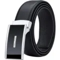 Cintura uomo in vera pelle nera con fibbia automatica metallica accessorio elegante chic - Fibbia Liscia Argentata