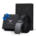 WilliamPOLO Cintura Uomo Pelle Fibbia Automatica Set Regalo Nero Moda Affari Elegante - Gunmetal (Confezione Regalo) / 120cm