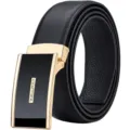 Cintura da uomo in vera pelle con fibbia automatica, stile classico business nero. - Fibbia Liscia Dorata