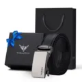 Cintura Uomo in Pelle Nera Fibbia Automatica Set Confezione Regalo Elegante Lusso - Oro (Confezione Regalo) / 120cm