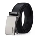 Cintura in Pelle Nera da Uomo Fibbia Automatica Metallo Business Casual Elegante Stile - Oro (Senza Confezione Regalo) / 120cm