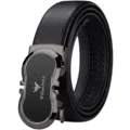 Men's leather belt with automatic buckle, classic black business casual cowhide waist belt for men. - Style A Silver (Without Gift Box)