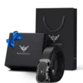 Men's genuine leather belt with automatic metal buckle, exquisite gift box and bag set. - Style A Silver (Counter Gift Box)
