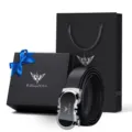 WilliamPOLO Men's Genuine Leather Automatic Buckle Belt Luxury Gift Box Set Black - Silver Outer Wear (Counter Gift Box)