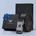 Set regalo cintura automatica da uomo in pelle con elegante scatola e borsa nera. - 105cm / Confezione Regalo Esclusiva / Canna di Fucile Stile 2