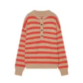 Dettaglio di maglione lavorato a maglia a righe marroni e rosse con bottoni neri sul davanti. - XS / Multicolore