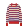 Women's long sleeve crewneck striped knit sweater, casual multicolor pullover top for daily wear. - S / Patterned