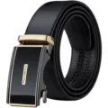 Cintura automatica uomo in vera pelle, elegante cintura da lavoro nera di lusso. - 105cm / Scatola Regalo in Pelle Bovina / Oro