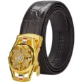 Cintura elegante da uomo in vera pelle con fibbia automatica dorata con strass. - 105cm / Cintura Marrone Fibbia Oro (Senza Scatola)