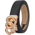 Women leather belt with rose gold heart floral buckle black fashion dress belt stylish accessory - 105cm / Silver Buckle Black Belt