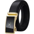 Cintura in Pelle Nera Uomo Fibbia Automatica Business Casual Vacchetta WilliamPOLO - 105cm / Oro Motivo Litchi Senza Scatola Regalo