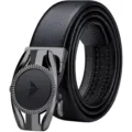 Cintura da uomo in vera pelle con fibbia automatica stile casual business nero elegante - 105cm / Fibbia Gunmetal Logo Nero