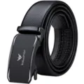 Cintura da uomo in vera pelle nera con fibbia automatica metallica per stile elegante. - 105cm / Gunmetal - Stile Abbigliamento Esterno