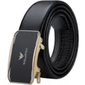 Cintura automatica uomo in vera pelle affari casual di alta qualità nera con fibbia dorata. - 105cm / Oro - Stile Abbigliamento Interno
