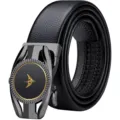 Cintura automatica in vera pelle da uomo con fibbia metallica elegante e cinturino. - 105cm / Fibbia Gunmetal Logo Dorato