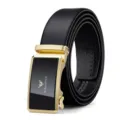 Cintura in vera pelle nera da uomo con fibbia automatica dorata, stile elegante e casual. - 105cm / Oro Motivo Liscio Senza Scatola Regalo