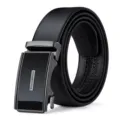 Cintura da uomo in vera pelle con fibbia automatica in metallo, stile elegante nero. - 105cm / Scatola Regalo in Crosta di Pelle / Canna di fucile