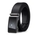 Cintura da uomo in vera pelle con fibbia automatica metallica stile affari nero classico - 105cm / Canna di Fucile Motivo Liscio Senza Scatola Regalo