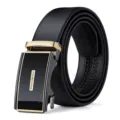Ceinture Cuir Noir Homme Boucle Automatique Affaires Casual Ceinture Alliage Variante - 105cm / Boîte Cadeau en Croûte de Cuir / Or