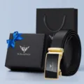 Heren Echt Lederen Riem Cadeau Set Zakelijke Casual Koeienhuid Riem met Doos. - Goud Litchi Patroon Met Geschenkdoos