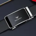 Cintura in vera pelle da uomo con fibbia automatica metallica, stile elegante. - Senza Scatola Regalo / 105cm / Argento