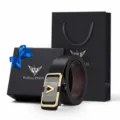 Cintura da uomo in pelle con fibbia automatica e confezione regalo elegante stile - 105cm / Confezione Regalo Esclusiva / Oro