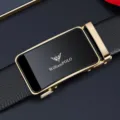 Cintura automatica in vera pelle da uomo con fibbia dorata e cinturino nero per affari. - Senza Scatola Regalo / 105cm / Oro