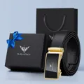 Heren echt lederen riem automatisch gesp cadeauset met luxe doos en tas voor dagelijks gebruik. - Goud Effen Patroon Met Geschenkdoos