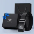 Luxe heren echt lederen riem cadeau set met automatische gesp, mooie doos en tas. - Gunmetal Litchi Patroon Met Geschenkdoos