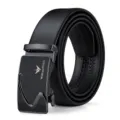 Cintura in vera pelle da uomo con fibbia automatica, cintura casual elegante da lavoro. - 105cm / Cuoio Spaccato Nero (Senza Confezione Regalo)