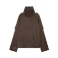 Brown double-breasted short trench coat detail, high stand collar and button accents. - XS / Coffee