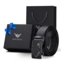 Set cintura in pelle da uomo fibbia automatica affari casual scatola nera di qualità - Pelle Fiore Gunmetal (Con Confezione Regalo)