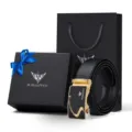 Set regalo da uomo con cintura automatica in vera pelle nera, scatola e borsa di lusso. - Cuoio Spaccato Dorato (Con Confezione Regalo)