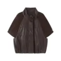 Giacca donna pelle marrone inserti in maglia manica corta collo alto casual dettaglio - Taglia S / Top / Caffè